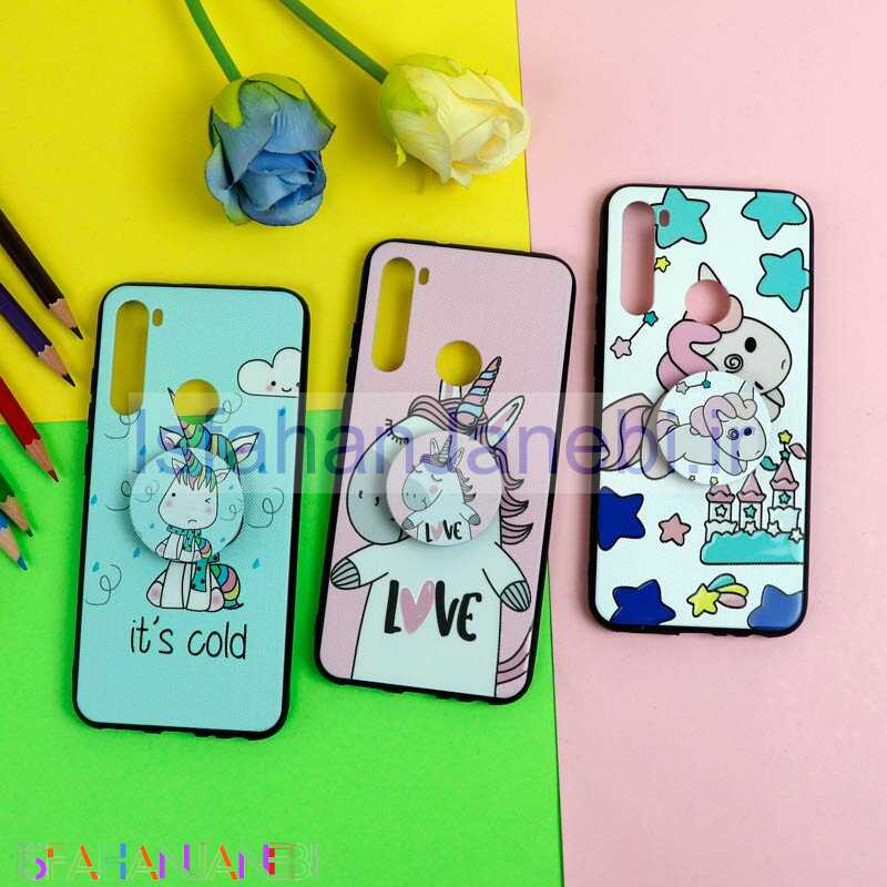 اصفهان جانبی-قاب فانتزی برجسته + پاپ سوکت طرح یونیکورن شیائومی Redmi Note 8 سری D