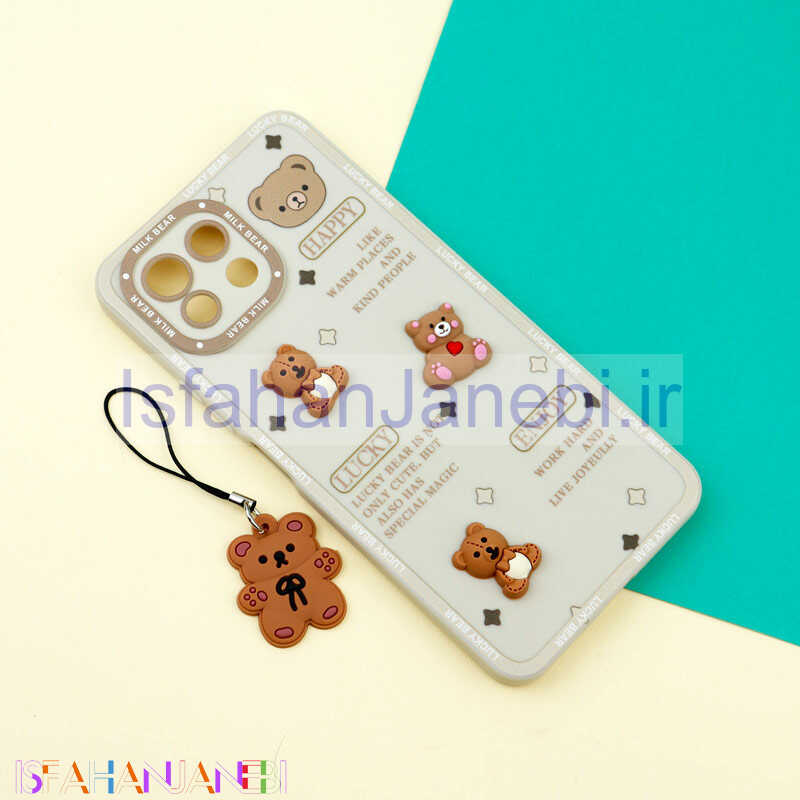 اصفهان جانبی-قاب عروسکی خرس برجسته محافظ لنزدار + آویز خرسی Xiaomi Mi 11 Lite