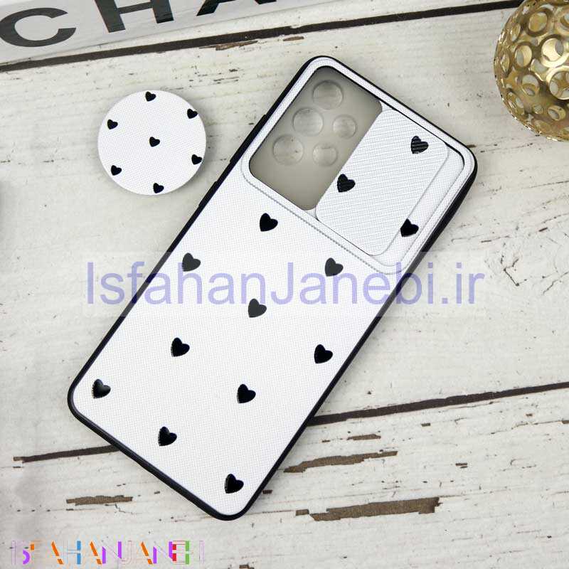 اصفهان جانبی-قاب طرحدار محافظ لنزدار کشویی + پاپ سوکت طرح قلب مشکی سامسونگ A32 4G سری B