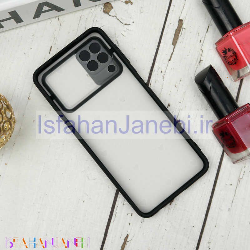 اصفهان جانبی-قاب طرحدار محافظ لنزدار کشویی + پاپ سوکت طرح قلب مشکی سامسونگ A22 4G سری B