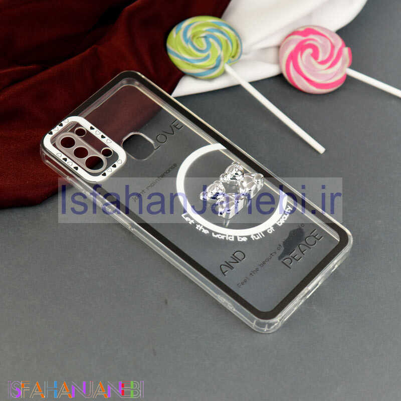 اصفهان جانبی-قاب عروسکی خرس نقره ای محافظ لنزدار Samsung Galaxy A21s