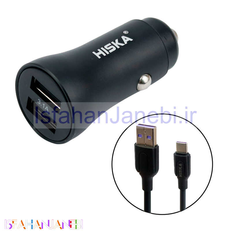 اصفهان جانبی-شارژر فندکی Hiska KL-C31 3.1A + کابل Type-C