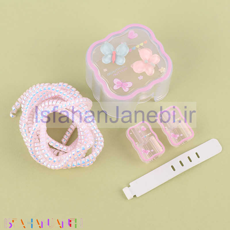 اصفهان جانبی-ست محافظ کابل و کلگی شارژر آیفون طرح پروانه رنگی