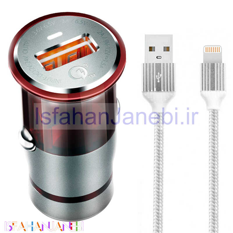 اصفهان جانبی-شارژر فندکی فست شارژ Ldnio C304Q 3A QC3.0 PD 18W + کابل آیفونی