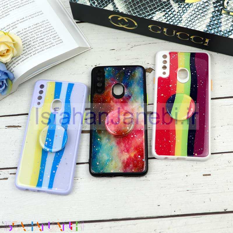 اصفهان جانبی-قاب محافظ لنزدار رزین رنگین کمانی پاپ سوکت دار Samsung A20s