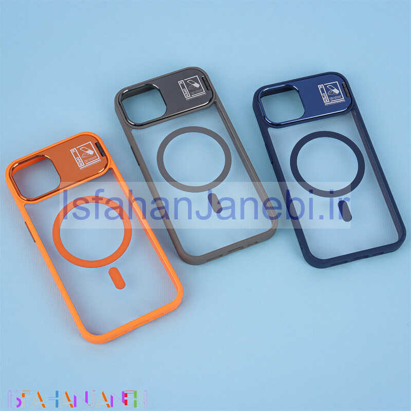 اصفهان جانبی-قاب مگ سیف استندشو با محافظ لنز رینگی Metal Stand Case آیفون 13 / 14
