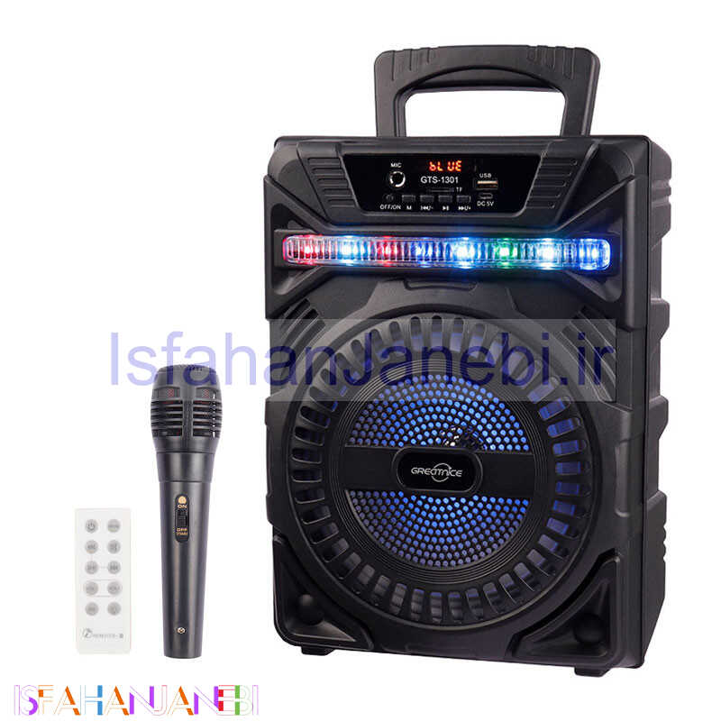 اصفهان جانبی-اسپیکر بلوتوثی رم و فلش خور Greatnice GTS-1301 + میکروفون و ریموت کنترل