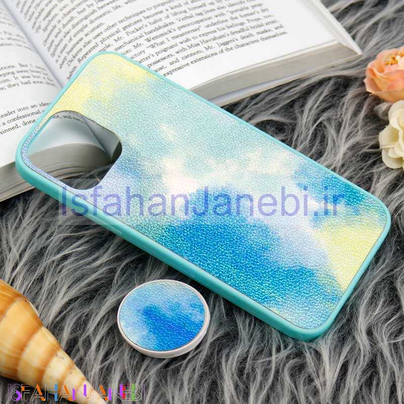 اصفهان جانبی-قاب چرمی هولوگرامی پاپ سوکت دار iPhone 12 Pro Max سبز آبی