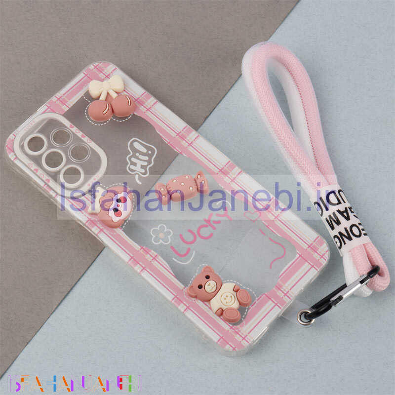 اصفهان جانبی-قاب ژله ای عروسک برجسته محافظ لنزدار + بند آویز لنیارد Samsung Galaxy A13 4G