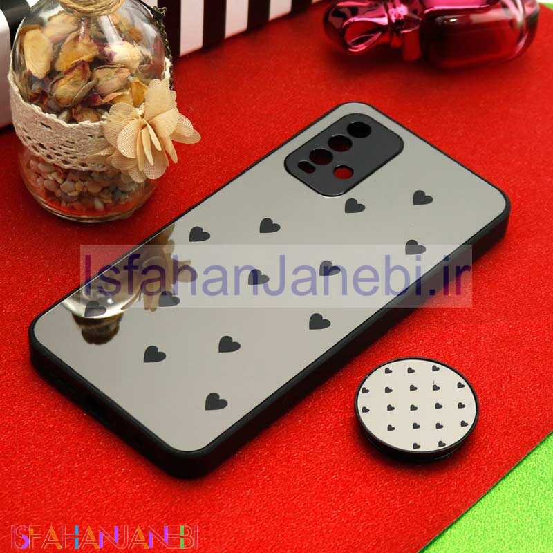 اصفهان جانبی-قاب محافظ لنزدار آینه ای + پاپ سوکت طرح قلب مشکی Xiaomi Redmi 9T