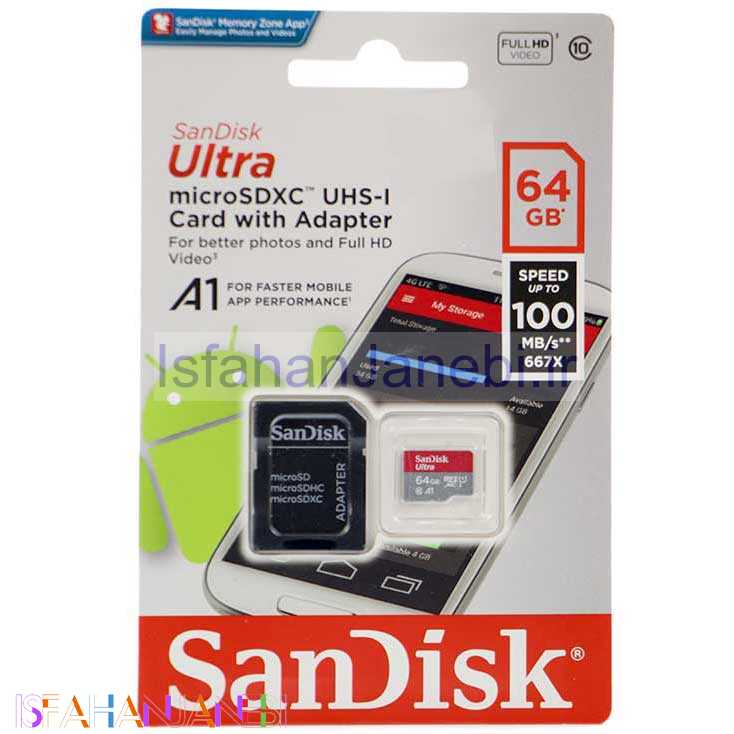 اصفهان جانبی-رم میکرو 64 گیگ سن دیسک SanDisk Ultra U1 A1 100MB/s + خشاب