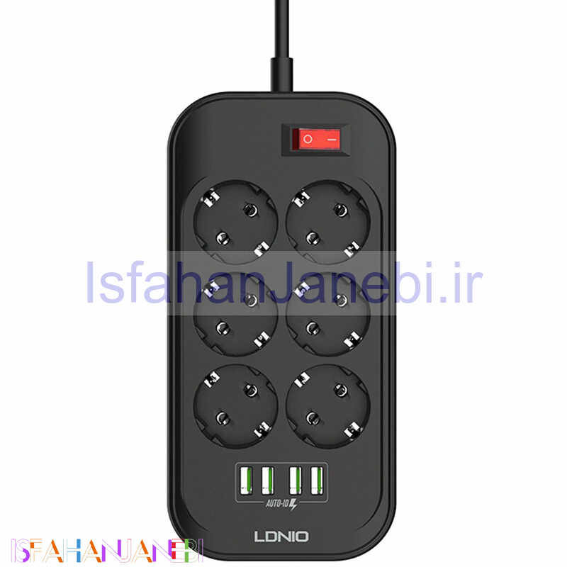 اصفهان جانبی-چند راهی 6 خانه برق ارت دار الدینیو LDNIO SE6403 با کابل 2 متری + شارژر USB