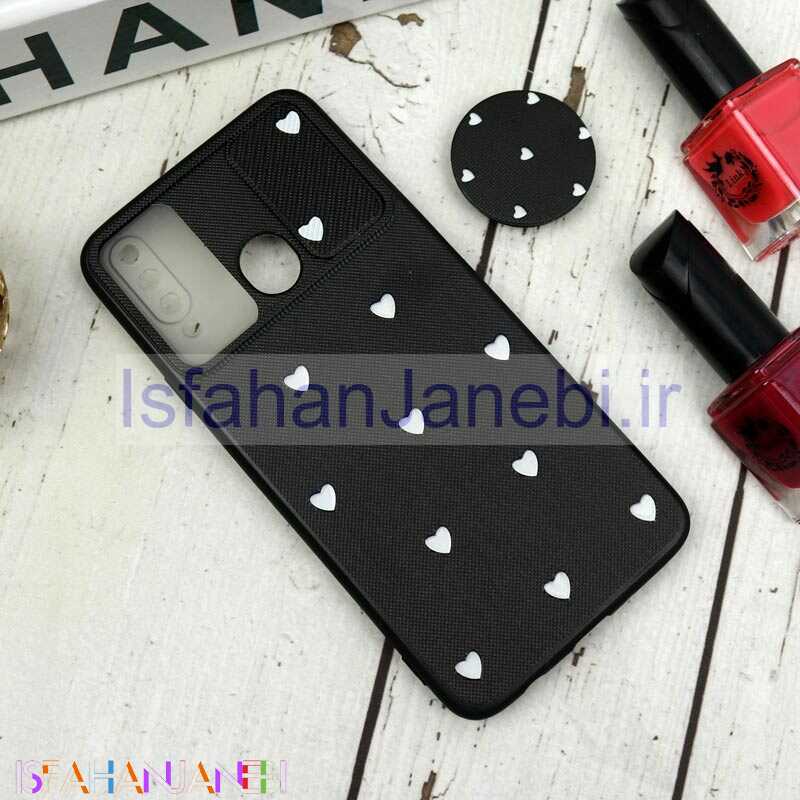 اصفهان جانبی-قاب طرحدار محافظ لنزدار کشویی + پاپ سوکت طرح قلب سفید سامسونگ A20s سری B