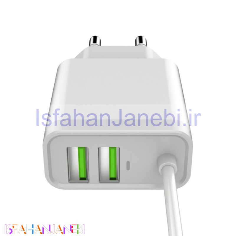 اصفهان جانبی-شارژر سیم وصل میکرو یو اس بی فست LDNIO A321 15W 3.1A + دو پورت USB