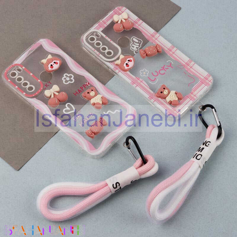 اصفهان جانبی-قاب ژله ای عروسک برجسته محافظ لنزدار + بند آویز لنیارد Xiaomi Redmi Note 8