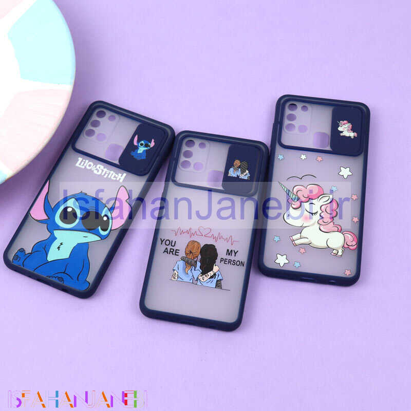 اصفهان جانبی-قاب محافظ لنز دار کشویی طرحدار سرمه ای Samsung A21s