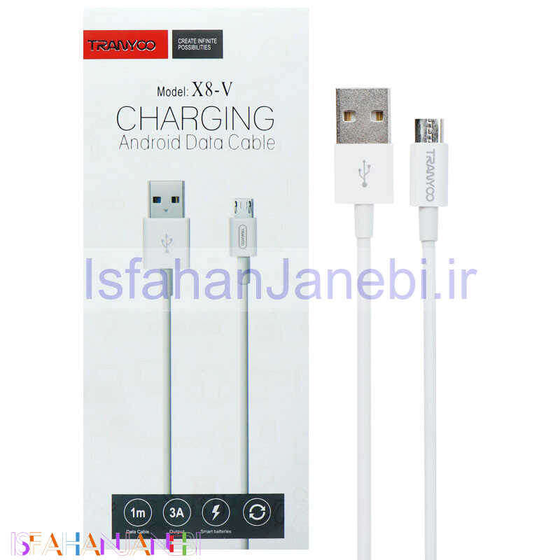 اصفهان جانبی-کابل میکرو یو اس بی فست شارژ Tranyoo X8-V 3A 1m
