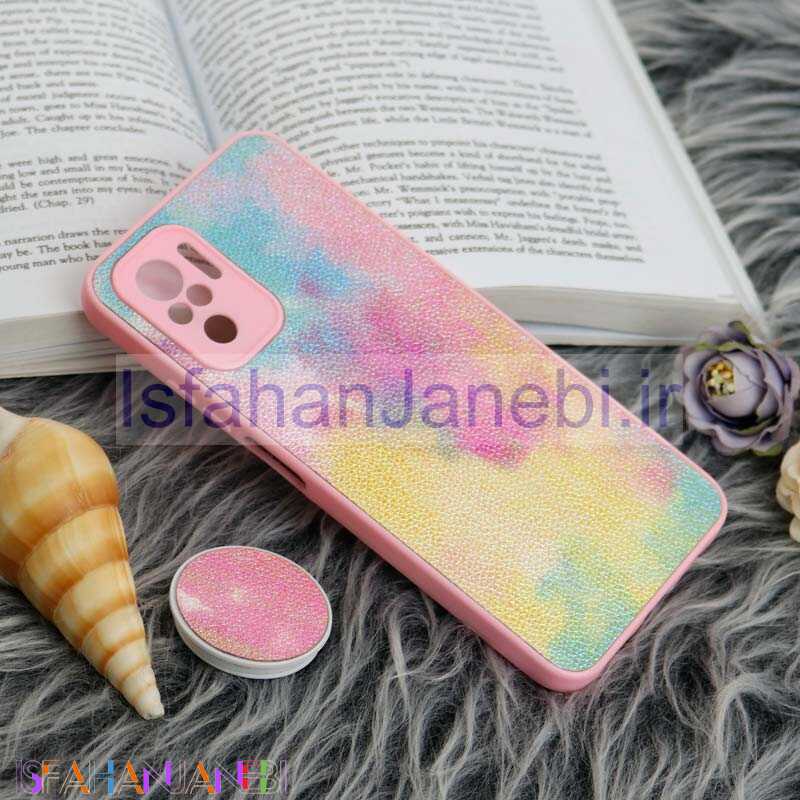 اصفهان جانبی-قاب چرمی هولوگرامی پاپ سوکت دار Xiaomi Redmi Note 10 4G صورتی