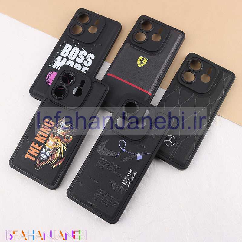 اصفهان جانبی-قاب چرمی شیائومی Redmi Note 14 طرح دور دوخت محافظ لنزدار