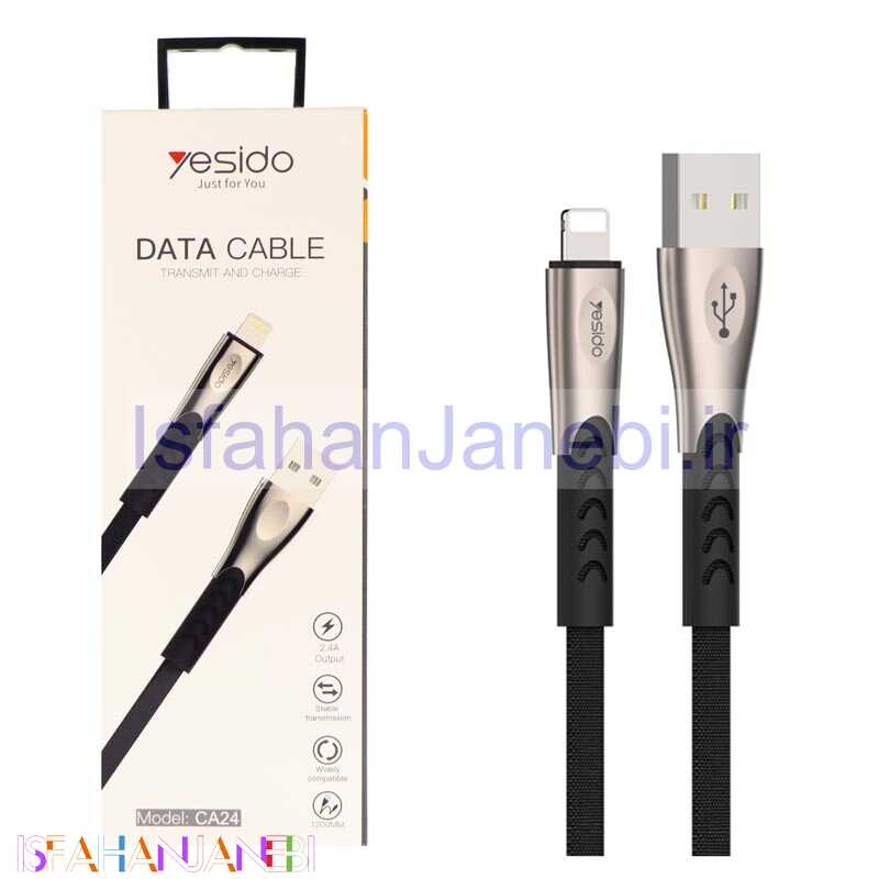 اصفهان جانبی-کابل آیفونی Yesido CA24 2.4A 1.2m روکش دار مشکی
