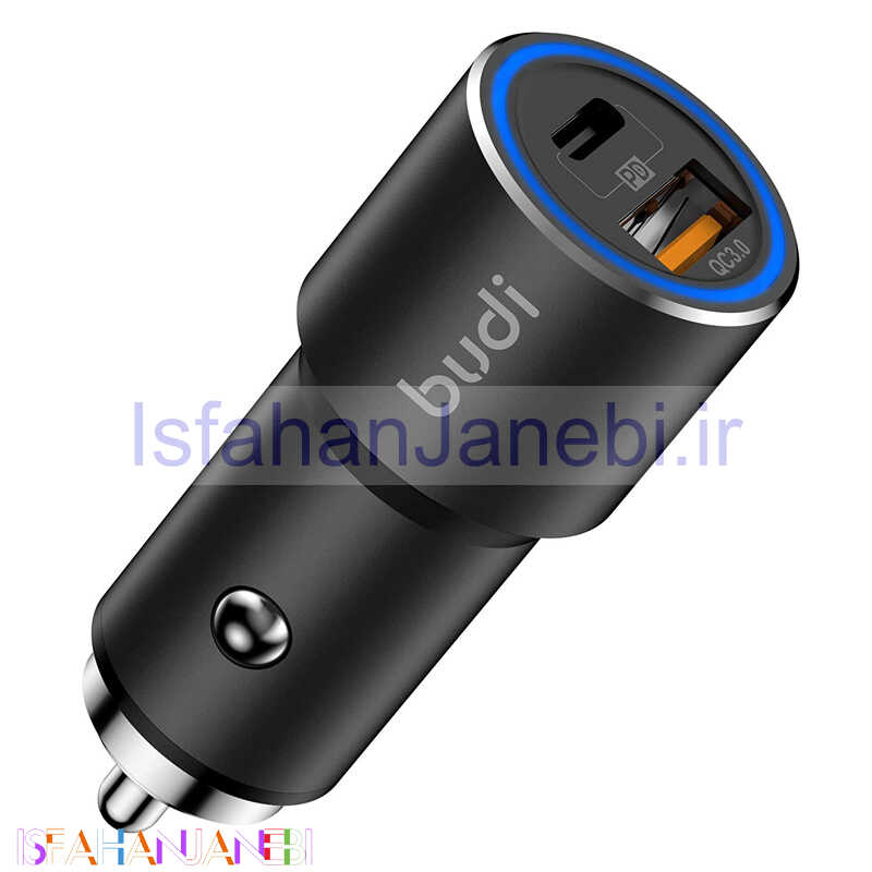 اصفهان جانبی-شارژر فندکی فست شارژ BUDI M8J628TQ-BLK QC3.0 PD 36W