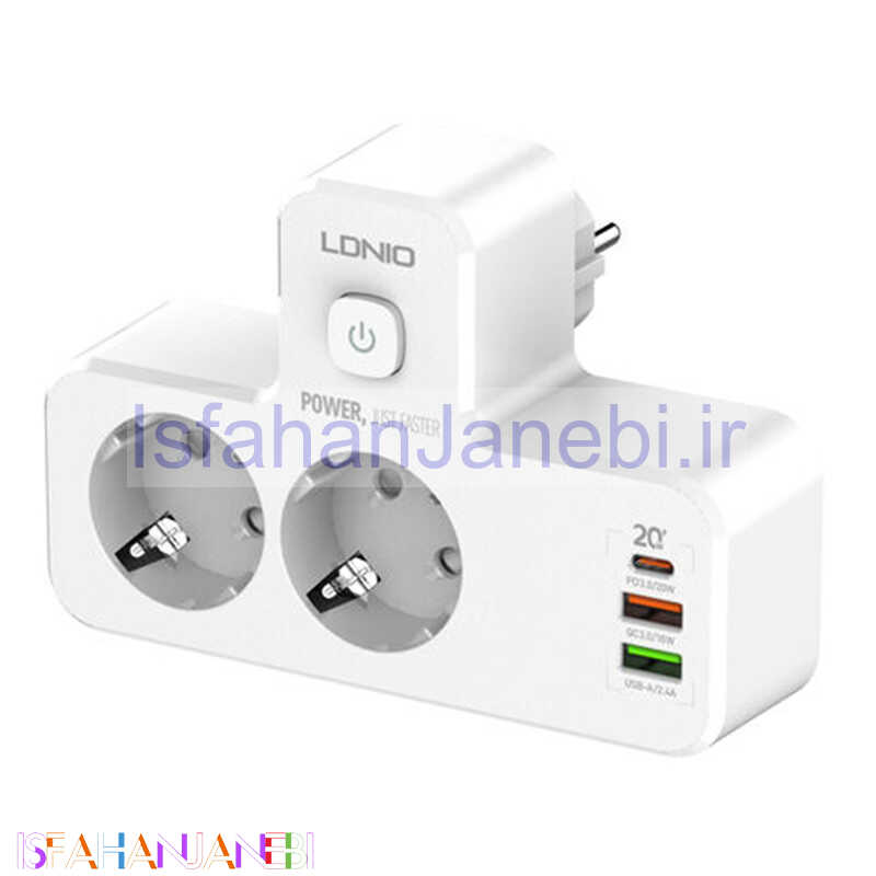 اصفهان جانبی-چند راهی 2 خانه برق ارت دار الدینیو SE2337 + شارژر USB و Type-C