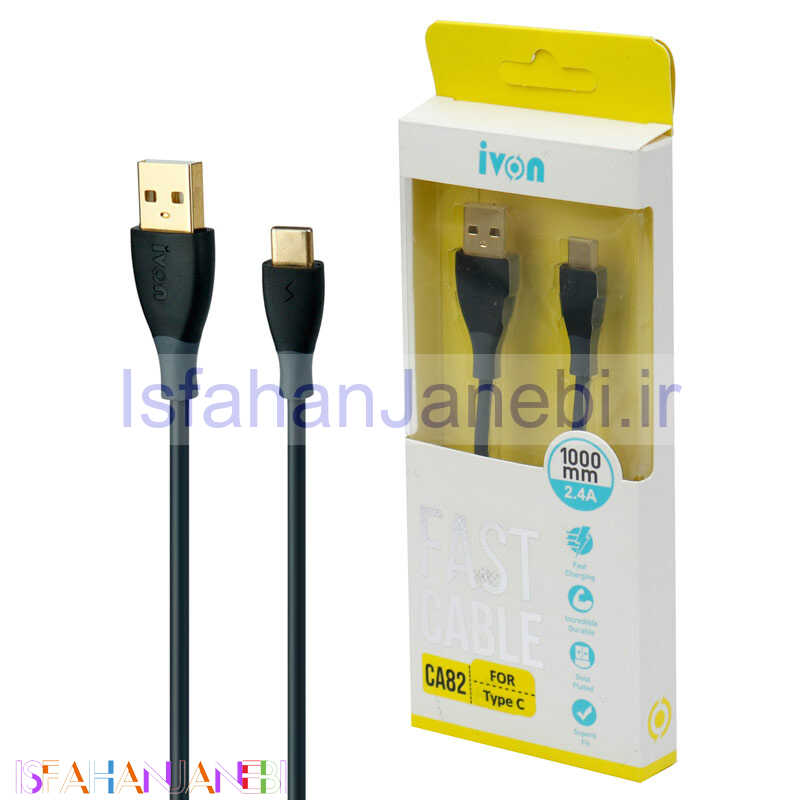 اصفهان جانبی-کابل تایپ سی فست شارژ Ivon CA82 2.4A 1m