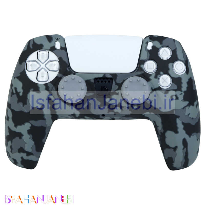 اصفهان جانبی-روکش دسته بازی PS5 طرح چریکی زمینه مشکی طوسی کد 29 + روکش آنالوگ هدیه
