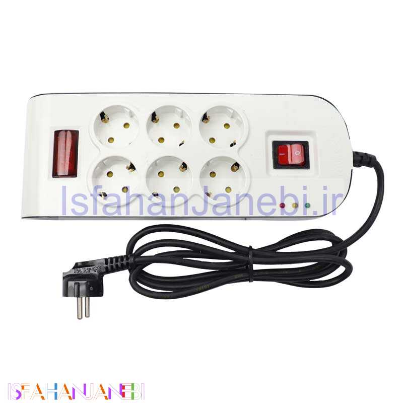 اصفهان جانبی-محافظ برق صوتی تصویری 6 خانه ارت دار پارت الکتریک با کابل 1٫8 متری PE8794