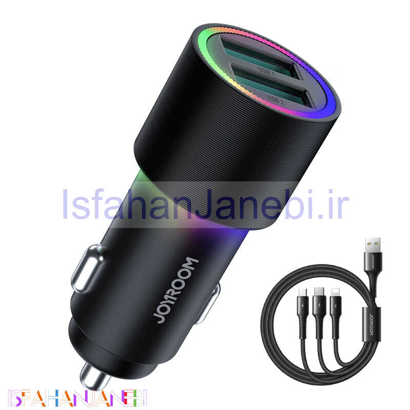 اصفهان جانبی-شارژر فندکی فست شارژ Joyroom JR-CL10 4.8A 24W + کابل 3 سر