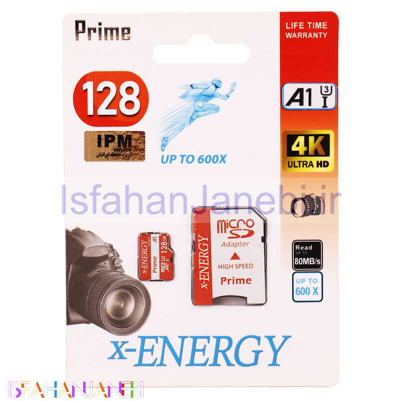 اصفهان جانبی-رم میکرو 128 گیگ ایکس انرژی X-Energy Prime 600X A1 U3 C10 80MB/s + خشاب