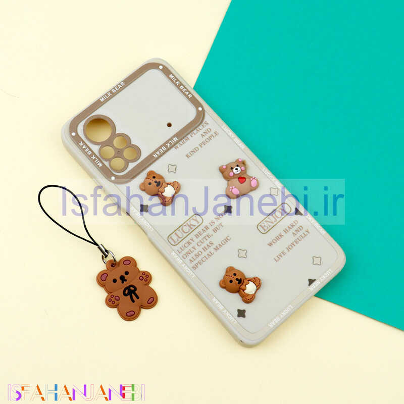 اصفهان جانبی-قاب عروسکی خرس برجسته محافظ لنزدار + آویز خرسی Xiaomi Poco X4 Pro 5G