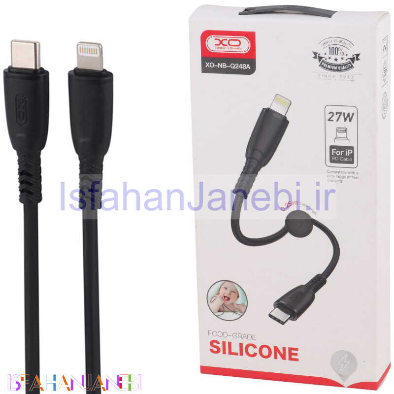 اصفهان جانبی-کابل تبدیل کوتاه فست شارژ XO XO-NB-Q248A Type-C To Lightning PD 27W 25cm