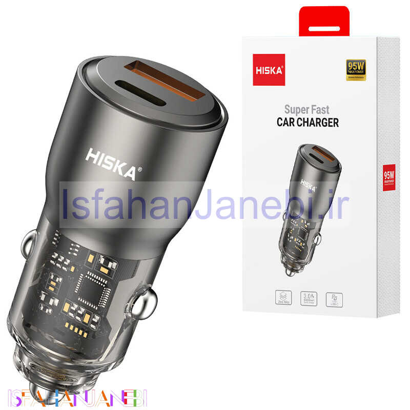 اصفهان جانبی-شارژر فندکی فست شارژ Hiska HCC-329 3A QC3.0 PD 65W
