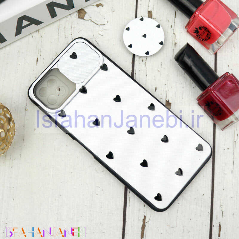 اصفهان جانبی-قاب طرحدار محافظ لنزدار کشویی + پاپ سوکت طرح قلب مشکی سامسونگ A22 5G سری B
