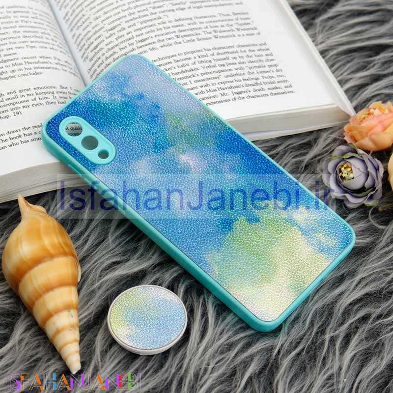 اصفهان جانبی-قاب چرمی هولوگرامی پاپ سوکت دار Samsung Galaxy A02 سبز آبی