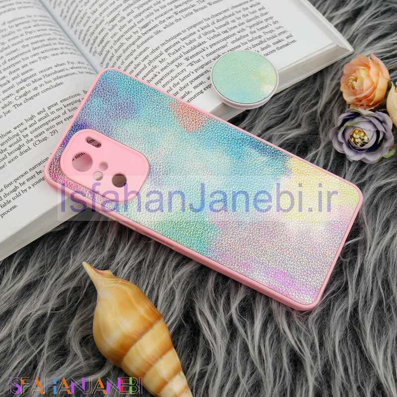 اصفهان جانبی-قاب چرمی هولوگرامی پاپ سوکت دار Xiaomi Poco F3 صورتی