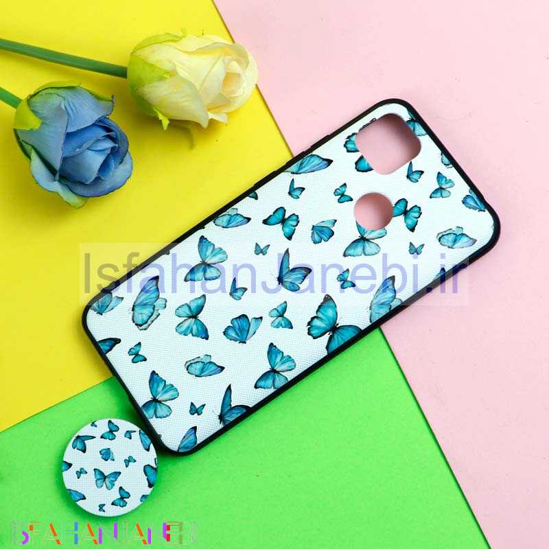 اصفهان جانبی-قاب فانتزی برجسته + پاپ سوکت طرح پروانه شیائومی Redmi 9C سری D