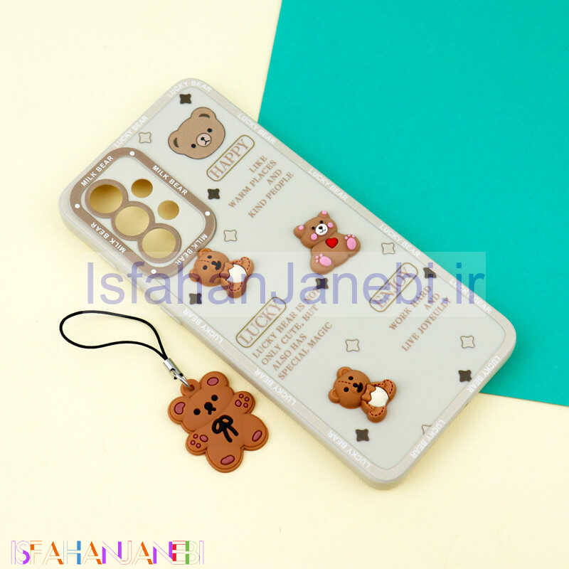 اصفهان جانبی-قاب عروسکی خرس برجسته محافظ لنزدار + آویز خرسی Samsung Galaxy A33 5G