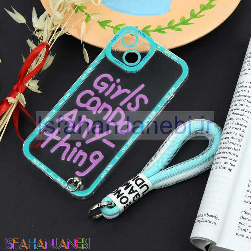 اصفهان جانبی-قاب طرحدار Girls Can Do محافظ لنزدار + بند آویز لنیارد iPhone 13