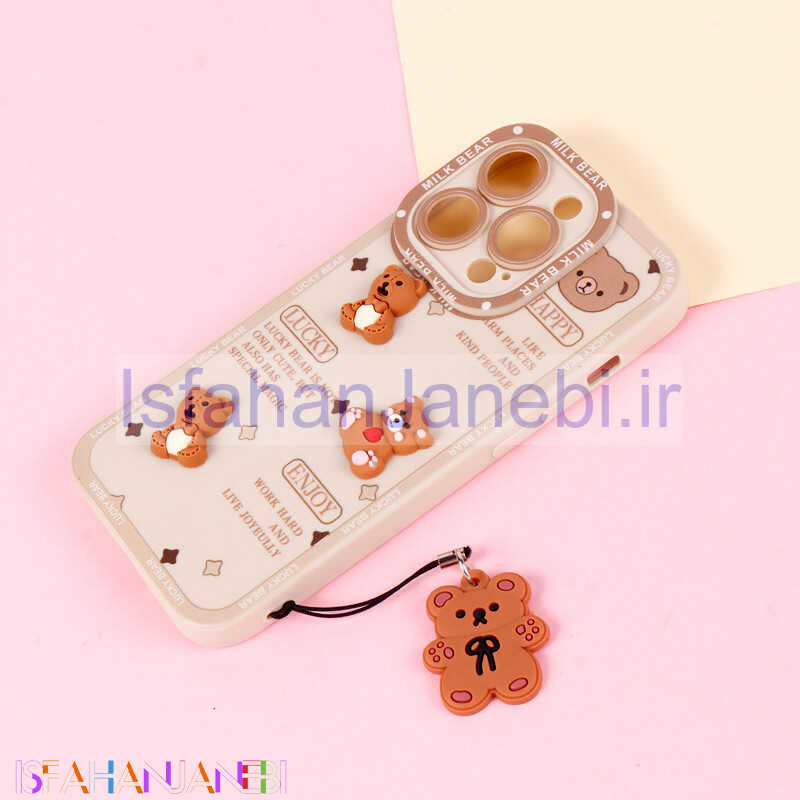 اصفهان جانبی-قاب عروسکی خرس برجسته محافظ لنزدار + آویز خرسی iPhone 14 Pro