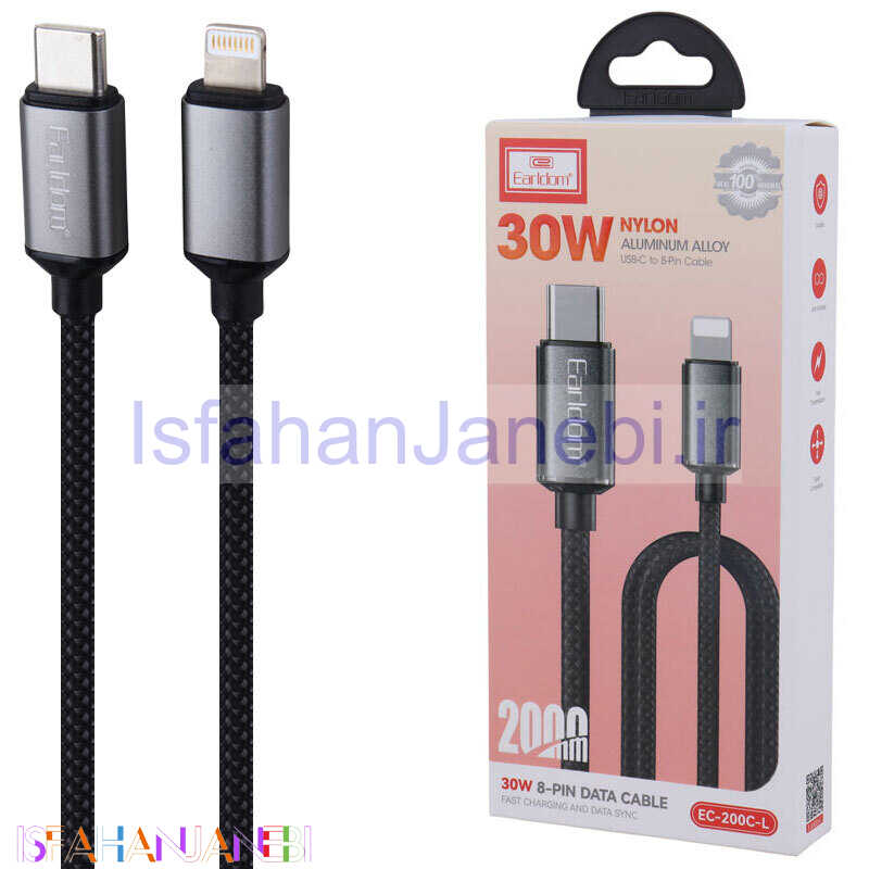 اصفهان جانبی-کابل تبدیل فست شارژ Earldom EC-200C-L Type-C TO Lightning QC 30W 2M