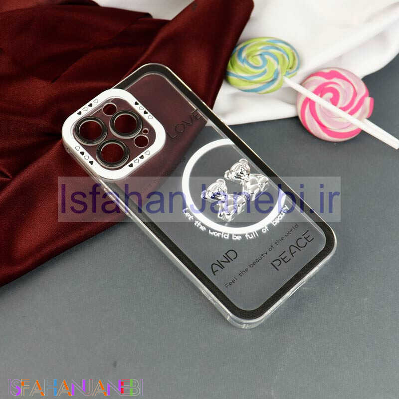 اصفهان جانبی-قاب عروسکی خرس نقره ای محافظ لنزدار iPhone 13 Pro