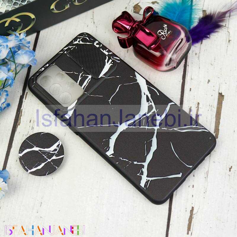 اصفهان جانبی-قاب طرحدار محافظ لنزدار کشویی + پاپ سوکت طرح سنگی مشکی سامسونگ A72 سری C