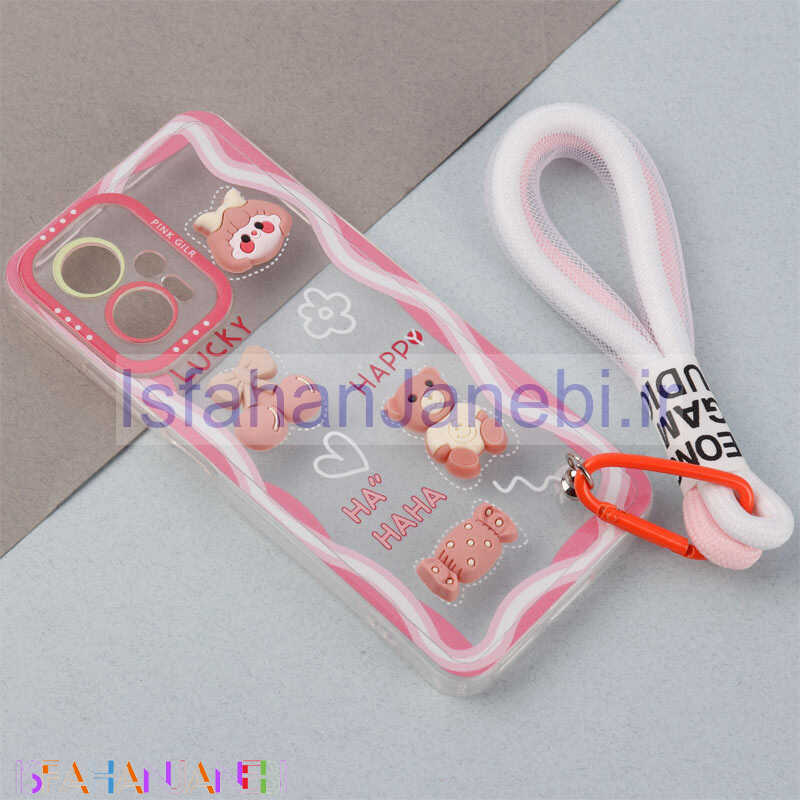 اصفهان جانبی-قاب ژله ای عروسک برجسته محافظ لنزدار + بند آویز لنیارد Xiaomi Poco X4 GT