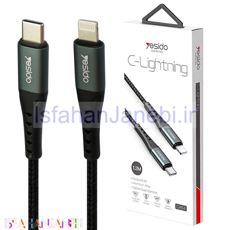 اصفهان جانبی-کابل تبدیل Yesido CA-64 Type-C to Lightning 2.4A 1.2m