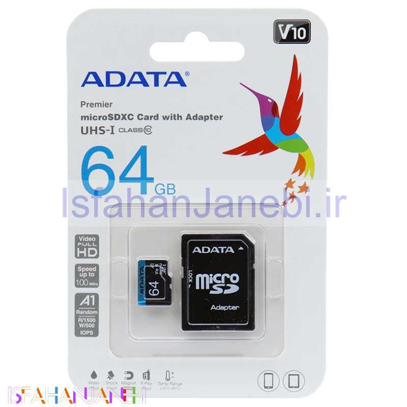 اصفهان جانبی-رم میکرو 64 گیگ ای دیتا ADATA Premier V10 U1 A1 100MB/s + خشاب