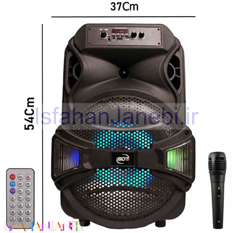 اصفهان جانبی-اسپیکر چمدانی بلوتوثی رم و فلش خور BDT BD-1208 + میکروفن و ریموت کنترل
