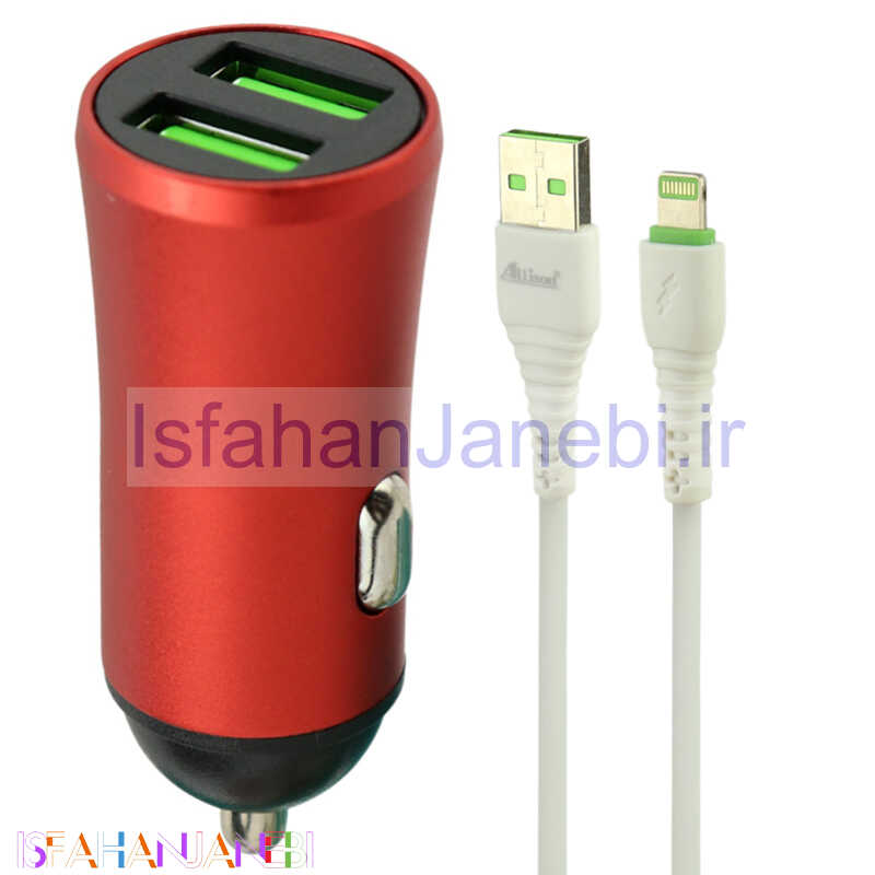 اصفهان جانبی-شارژر فندکی فست شارژ Allison ALS-N028 ALS-A100 2.4A 12W + کابل آیفونی