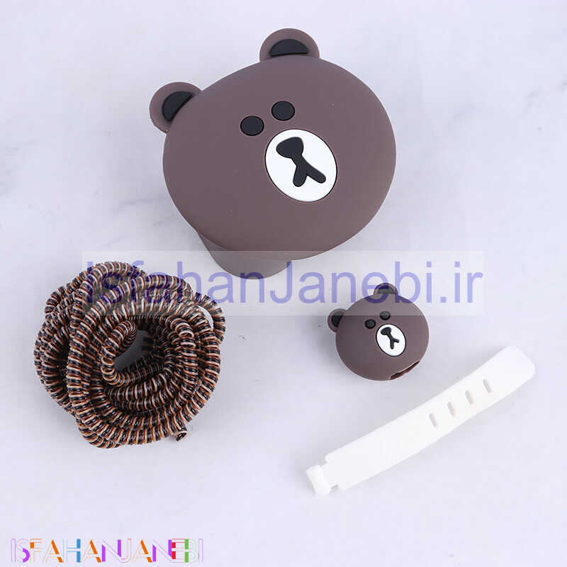 اصفهان جانبی-ست محافظ کابل و کلگی شارژر آیفون طرح خرس قهوه ای